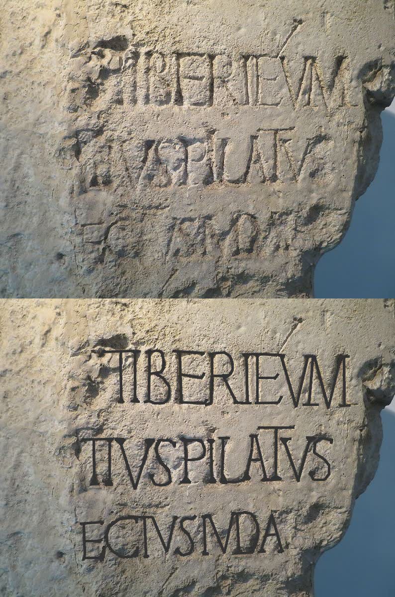 Replica of the Pilate Stone, inscribed with the name of Pontius Pilate