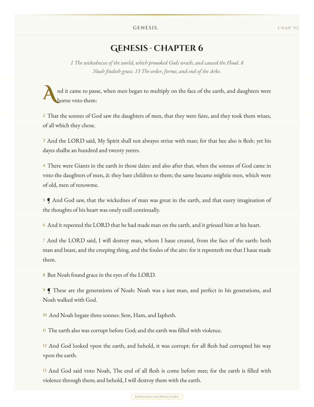 The 1611 Reader page for Genesis 6